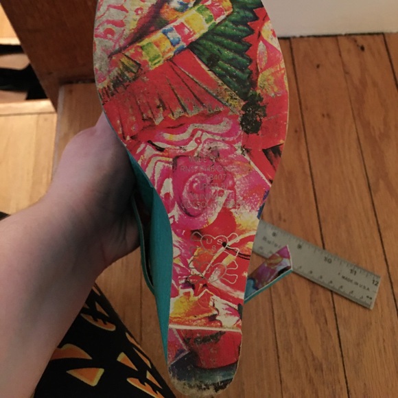 Turquoise Skull-Embossed Platform Wedges - Picture 7 of 14